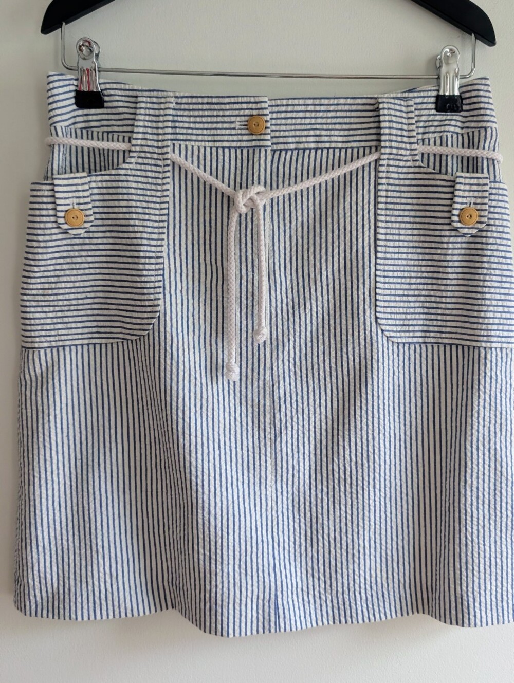 J. McLaughlin Summer Skirt Nautical Seersucker Stripe Pockets Sz 2 Belt
